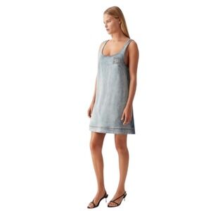 Aje Bambie Two Tone Denim Mini Dress Indigo Blue‎ Panel A-Line Size 10